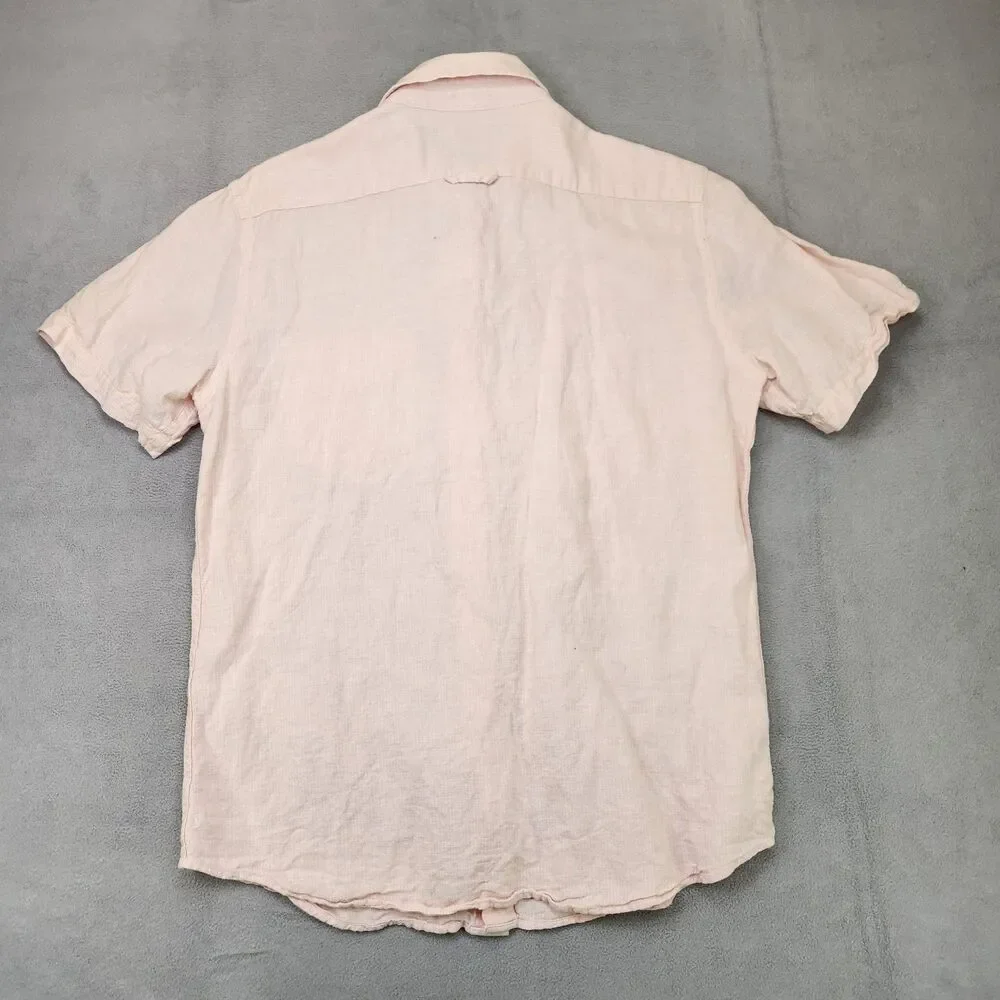 Banana Republic Slim Fit‎ Linen Blend Button Up Shirt Men's M Pink Short Sleeve